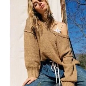 Free People Brookside Oversized Tunic Sweater Camel Tan Size Small